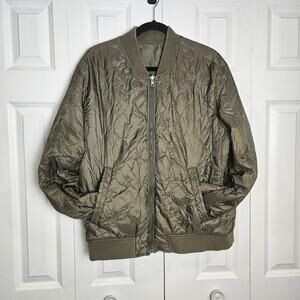 American Eagle Olive Green Men's Reversible Quilted Bomber Jacket Large